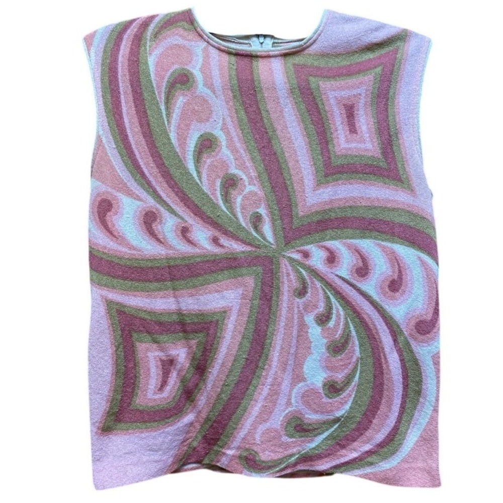 Fairfield Jerry‎ Gilden Vintage Knit Top Womens M Pink Psychedelic Retro Mod 70s
